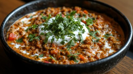 Delicious Dal Makhani Curry Topped With Yogurt And Cilantro