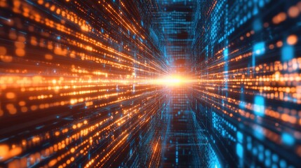 Fototapeta premium A conceptual image of a quantum computer, glowing with AI-powered processing cores and futuristic data visuals.