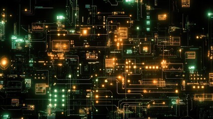 Fototapeta premium A dynamic digital flowchart showing interconnected automated systems, glowing with intelligent processes.