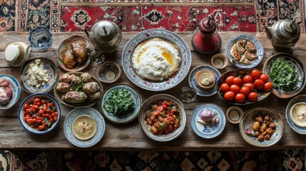 A Traditional Caucasian Feast Abundantly Displays Delicious Dishes