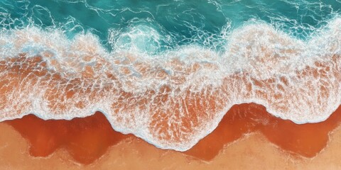 Obraz premium Summer at Red Sandy Beach showcases water in this vertical poster, measuring 2 feet by 3 feet, capturing the essence of the beach season beautifully.