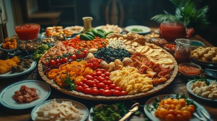 Fototapeta premium Abundant Festive Food Platter Displaying Diverse Culinary Delights