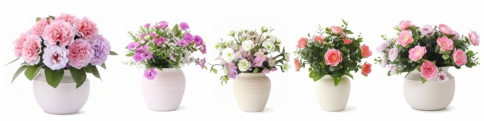 Naklejka premium Banner Design: A Set of Beautiful Flowers in Different Varieties on a White Background