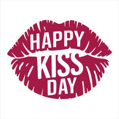 Happy Kiss Day Typography on a red lip vector illustration