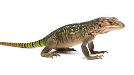 Obraz premium Striped Lizard on White Background Close Up