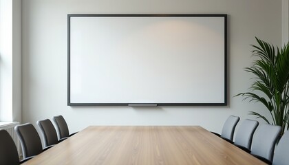 A clean white poster board in a business meeting room offering a fresh visual start.