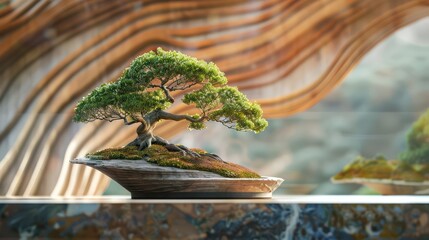 Fototapeta premium An elegant bonsai tree set against the backdrop of the opera house