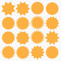 Starburst red sticker set - collection of special offer sale oval and round shaped sunburst labels and badges. Promo stickers with star edges. Vector. eps 10.