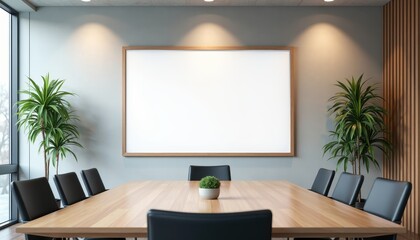 A blank white poster in the office meeting area waiting to be transformed.