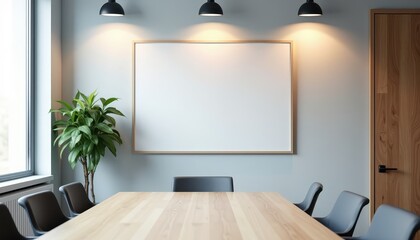 A clean vacant poster space in a conference room available for creative direction.