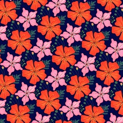 seamless tropical floral  orange and pink designs for surfaces 