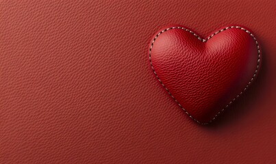 Fototapeta premium Red leather heart on textured background, Valentine's Day card design