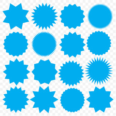 Set of red price sticker, sale or discount sticker, sunburst badges icon. Stars shape with different number of rays. Special offer price tag. Red starburst promotional badge set, shopping labels. 