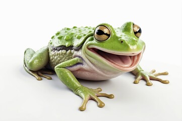 Obraz premium Happy green frog isolated on white background.