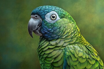 Obraz premium Blue naped parrot portrait with green background. Also known as Luzon parrot.