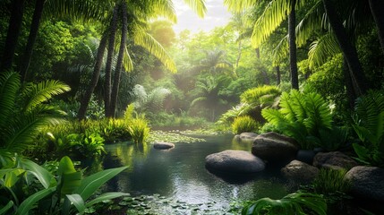 Natural waterfall, river in the forest