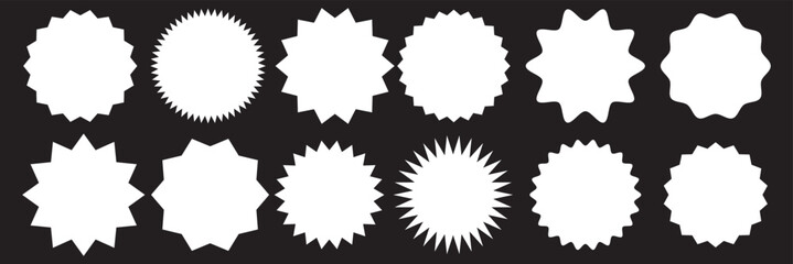 Set of Vector Starburst Badges. Simple Flat Style Vintage Labels, Stickers. eps 10.