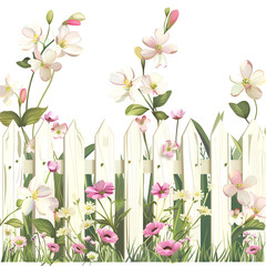 Obraz premium Spring Flower Fence Clipart Vector Illustration