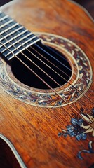 Obraz premium Beautifully Crafted Acoustic Guitar with Intricate Inlay Design