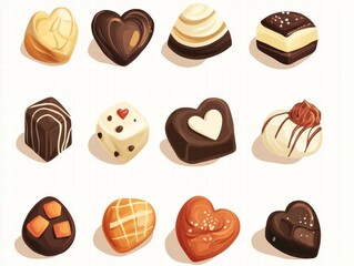 A collection of chocolate candies with hearts on them