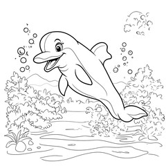 Fototapeta premium Simple Black and White Dolphin Coloring Page for Kids and Adults