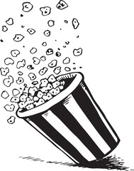 Hand drawn popcorn doodle. Cinema food in sketch style. Vector illustration isolated on white background. 