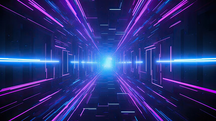 Fototapeta premium Abstract Digital Tunnel with Glowing Purple and Blue Neon Lights