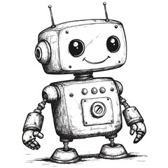 Cute Simple Black and White Robot Drawing for Coloring Page