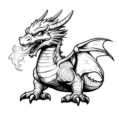 Intricate Dragon Illustration for Coloring Page in Black and White