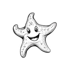 Cute Cartoon Starfish Line Art for Kids Coloring Page Design