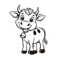 Cute Cartoon Cow Character for Simple Black and White Coloring Page