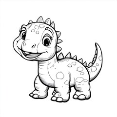 Fototapeta premium Simple Black and White Coloring Page Drawing of Friendly Dinosaur