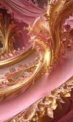 Fototapeta premium A beautiful representation of an abstract wavy fractal in shades of pink and gold hues, soft textures, dreamy, luminous