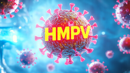 Human metapneumovirus outbreak background with disease and conscious and medical science concept, hmpv is a common respiratory virus similar to COVID-19, hmpv virus floating on background.
