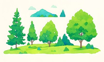 Cute trees , white background, Generative AI