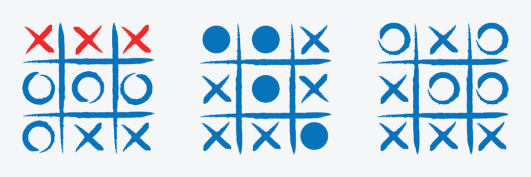 Game tic tac toe icon. Hand drawn tic tac toe game, doodle X-O children game. Noughts and win. Play tictactoe draw.