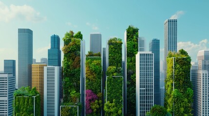 Fototapeta premium Urban Greenery and Eco-Friendly Skyscrapers in Modern Cityscape