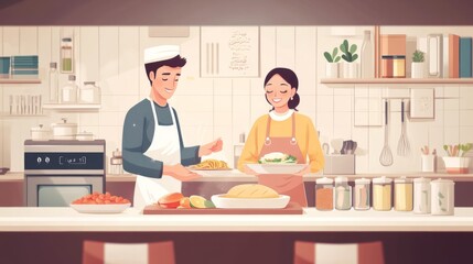 Couple Preparing A Delicious Meal Together In Their Kitchen