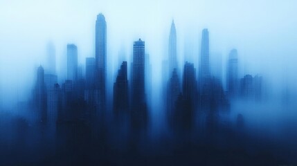 Fototapeta premium Enigmatic Cityscape Shrouded in Blue Mist: A Dreamlike Urban Landscape