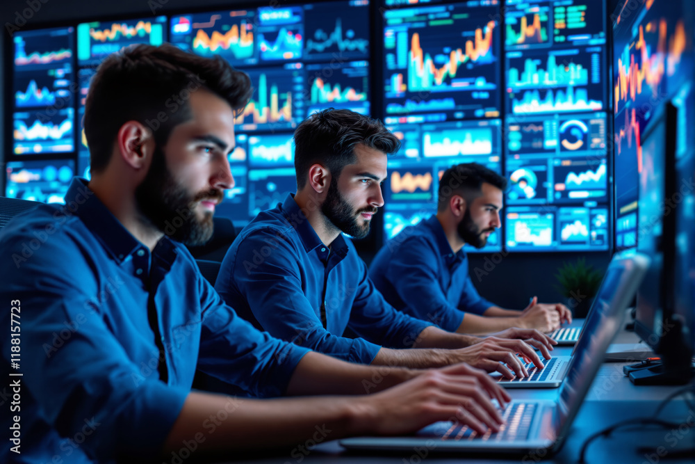 Aufkleber Professionals Analyzing Data on Laptops in a High-Tech Environment.