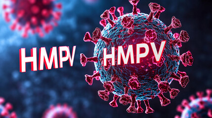Human metapneumovirus outbreak background with disease and conscious and medical science concept, hmpv is a common respiratory virus similar to COVID-19, hmpv virus floating on background.