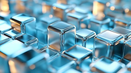 Obraz premium Blue metallic cubes background, technology texture, abstract design, website banner