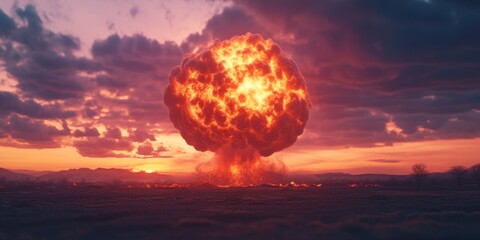 Nuclear bomb explosion demonstrating the powerful and destructive nature of a nuclear bomb, showcasing the immense energy release and its effects on the surrounding environment.