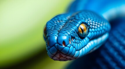 Obraz premium Blue viper snake closeup face, colours, background 