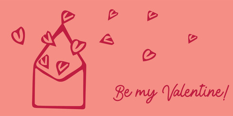 Happy Valentine's Day Background with hearts and envelope, be my valentine. Red. Promotion and shopping template for love and valentine's day concept.