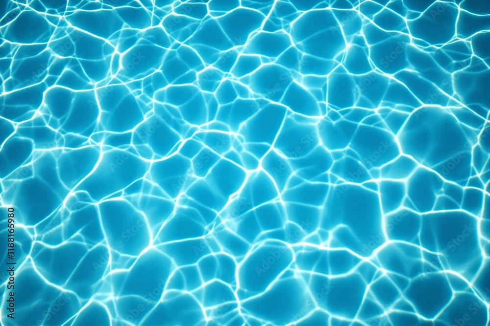 Poster Abstract bright light reflections on blue water background creating a dynamic pattern.