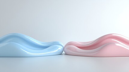 Abstract pastel blue and pink wavy forms