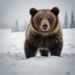 Obraz premium A baby bear with big, adorable on a white background.