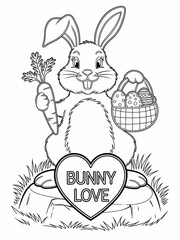 happy easter, easter bunny coloring page. 300dpi printable. vol 1.