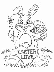 happy easter, easter bunny coloring page. 300dpi printable. vol 1.